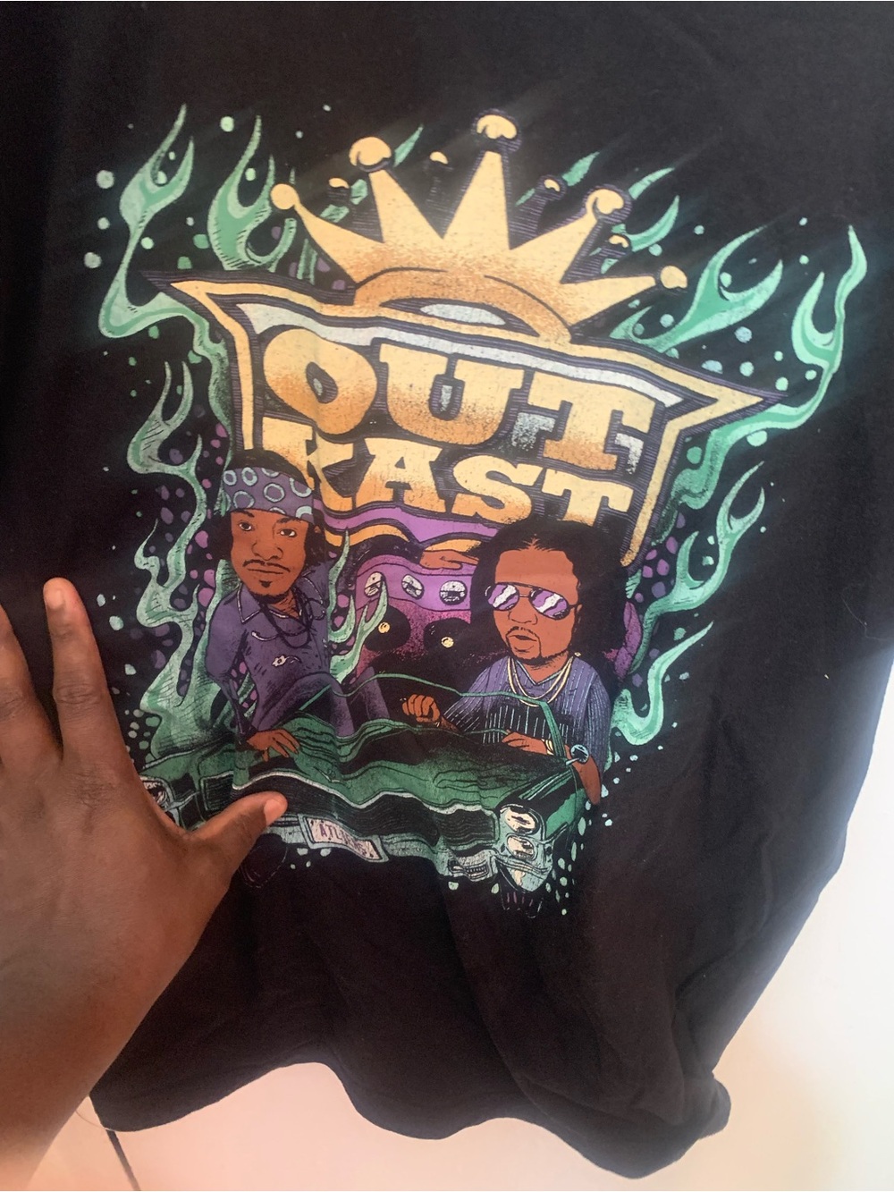 Cotton On Black Graphic Tee with Green and Purple Art